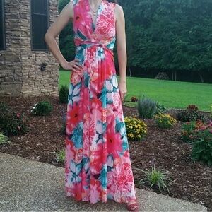 Vince Camuto Floral Tropical Hawaiian Twist Summer Wedding Party Maxi Dress 2